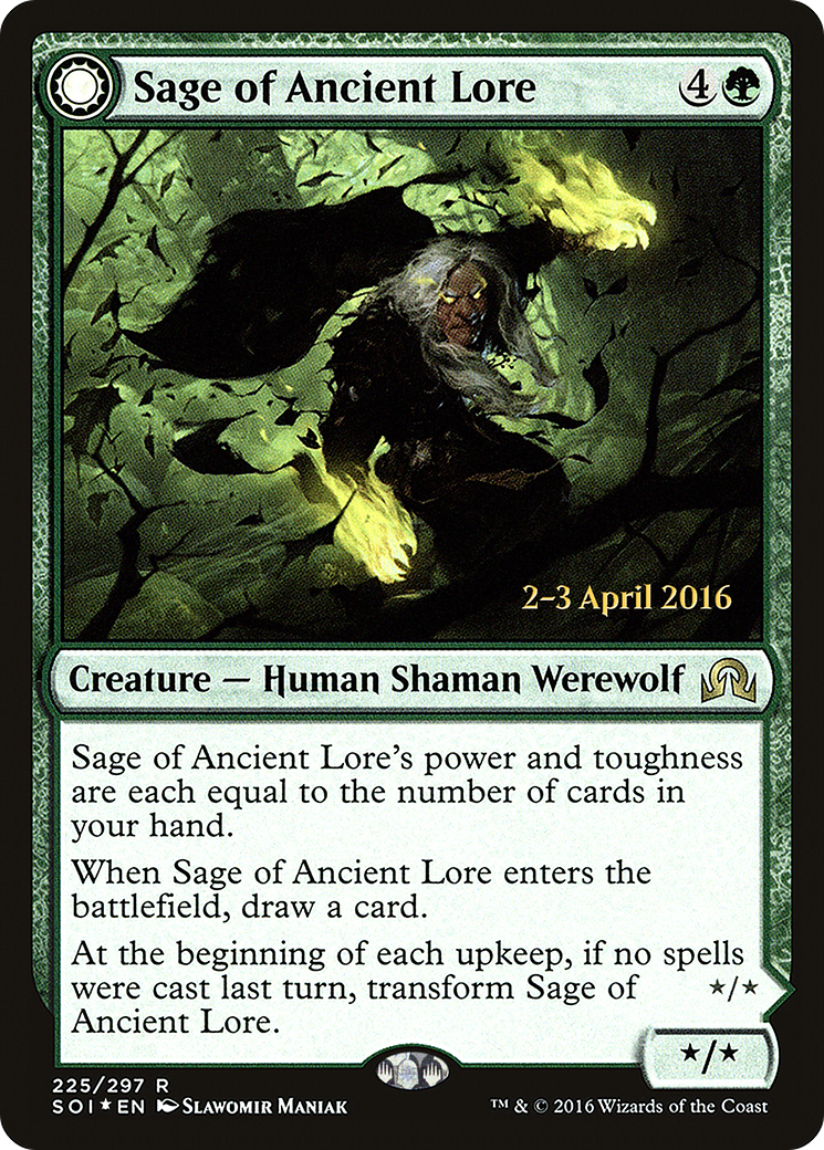 Sage of Ancient Lore // Werewolf of Ancient Hunger (PRE-225S) - Shadows over Innistrad Promos: (Double Faced Transform) Foil