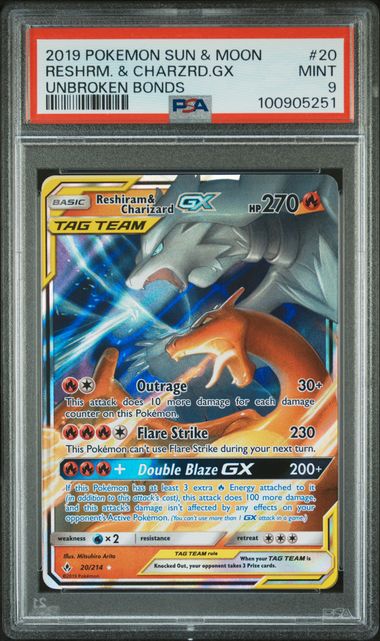 Reshiram & Charizard GX Tag Team Unbroken Bonds 20/214 PSA 9