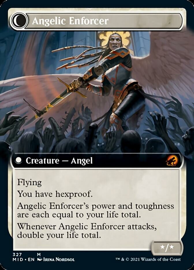 Enduring Angel // Angelic Enforcer (MID-327) - Innistrad: Midnight Hunt: (Extended Art, Double Faced Transform) Foil