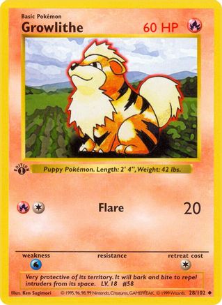 Growlithe 028/102 - Base Set Shadowless Unlimited