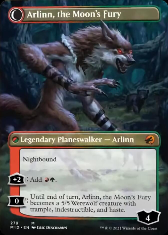 Arlinn, the Pack's Hope // Arlinn, the Moon's Fury (MID-279) - Innistrad: Midnight Hunt: (Double Faced Transform) (Borderless) Foil