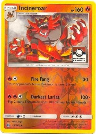Incineroar (Pokemon League) 026/149 - League & Championship Cards Reverse Holofoil
