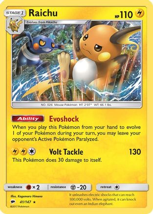 Raichu 041/147 - SM Burning Shadows Reverse Holofoil