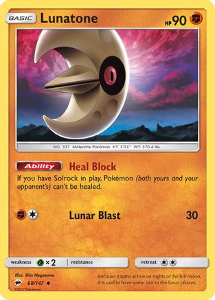 Lunatone 068/147 - SM Burning Shadows Reverse Holofoil