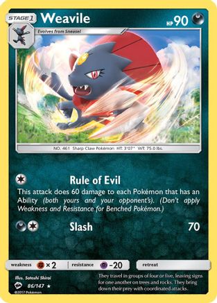 Weavile 086/147 - SM Burning Shadows Reverse Holofoil