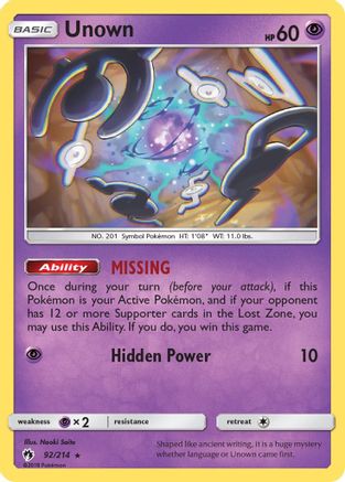 Unown 092/214 - SM Lost Thunder Reverse Holofoil