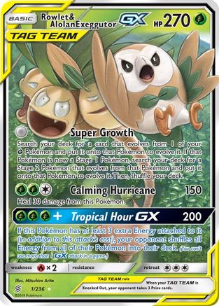 Rowlet & Alolan Exeggutor GX 001/236 - SM Unified Minds Holofoil