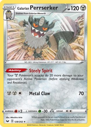 Galarian Perrserker 128/202 - SWSH01 Sword & Shield Base Set Reverse Holofoil