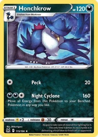 Honchkrow 115/196 - SWSH11 Lost Origin Reverse Holofoil