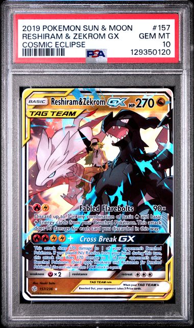 Reshiram & Zekrom GX Cosmic Eclipse 157/236 PSA 10