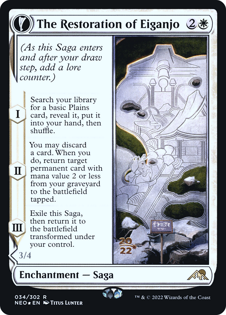 The Restoration of Eiganjo // Architect of Restoration (PRE-34S) - Kamigawa: Neon Dynasty Promos: (fandfc, enchantment) Foil