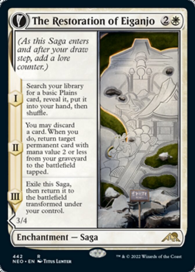 The Restoration of Eiganjo // Architect of Restoration (NEO-442) - Kamigawa: Neon Dynasty: (Extended Art, fandfc, enchantment) Foil