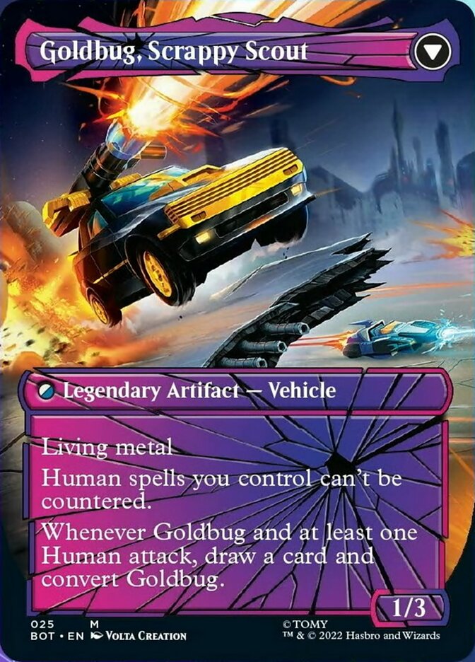 Goldbug, Humanity's Ally // Goldbug, Scrappy Scout (BOT-025) - Transformers: (shatteredglass, convertdfc) (Borderless) Foil