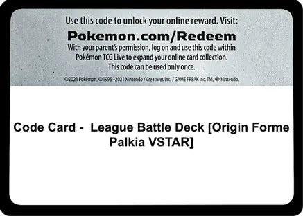 Pokemon: League Battle Deck (Origin Forme Palkia Vstar) Code Card - Unused