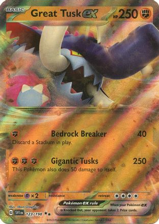 what pokemon set has 198 cards Great Tusk ex 123/198