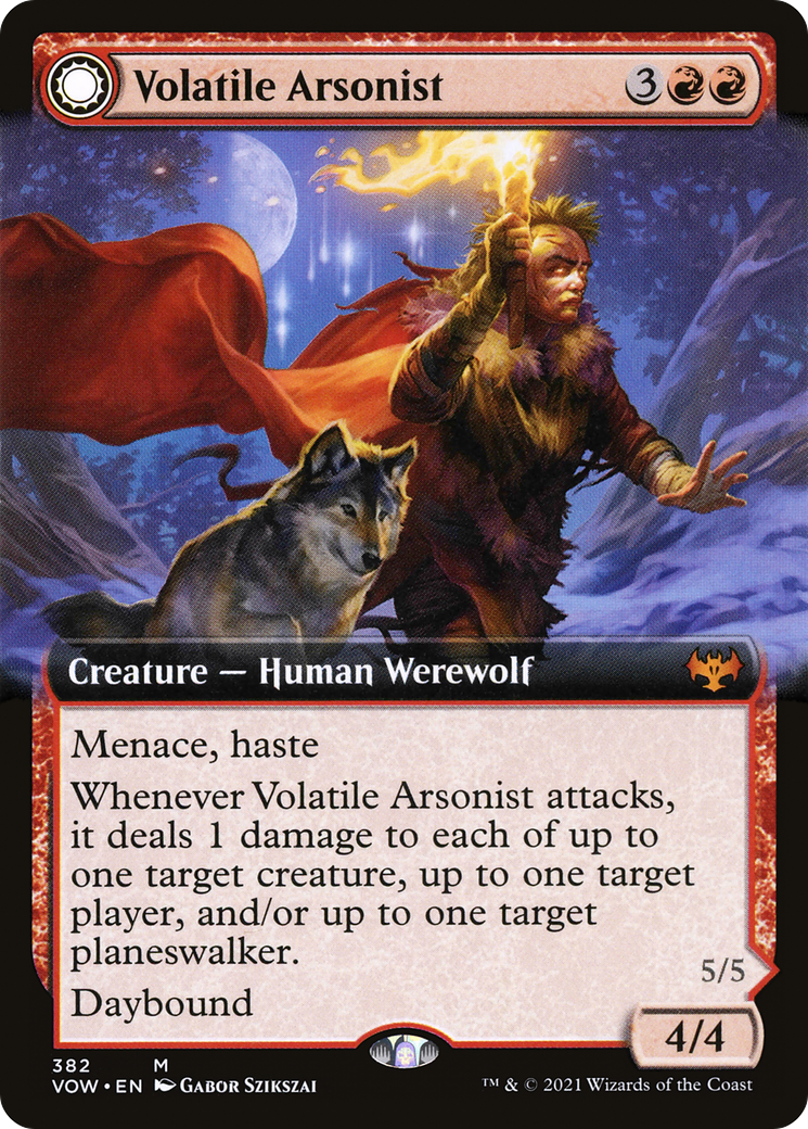 Volatile Arsonist // Dire-Strain Anarchist (VOW-382) - Innistrad: Crimson Vow: (Extended Art, Double Faced Transform) Foil