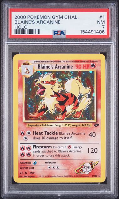 Blaine's Arcanine Holo Gym Challenge 1/132 PSA 7