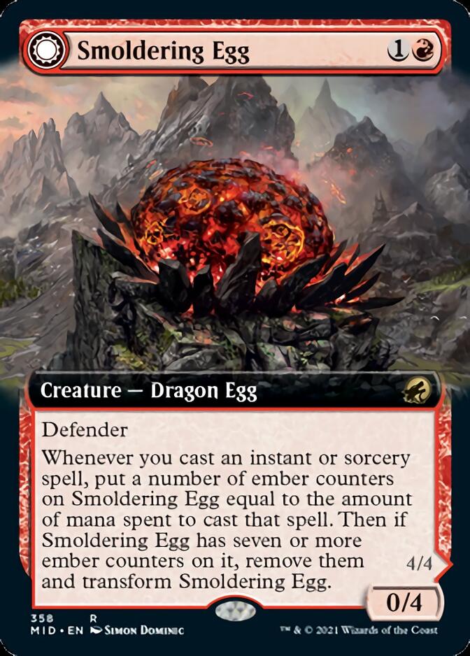 Smoldering Egg // Ashmouth Dragon (MID-358) - Innistrad: Midnight Hunt: (Extended Art, Double Faced Transform) Foil