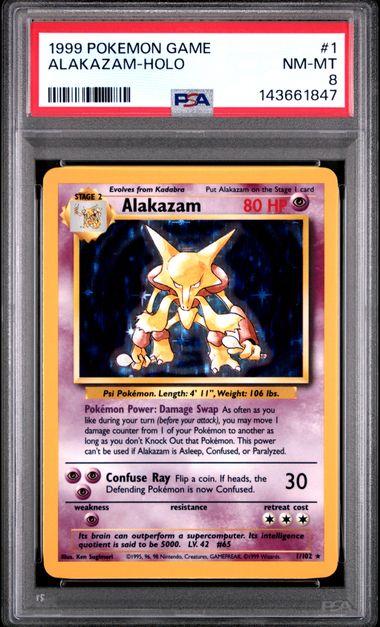 Alakazam Holo Base Set Unlimited 1/102 PSA 8