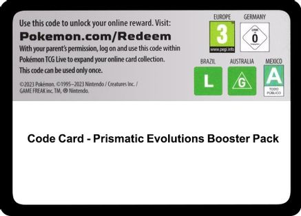Code Card Prismatic Evolutions Booster Pack - SV Prismatic Evolutions