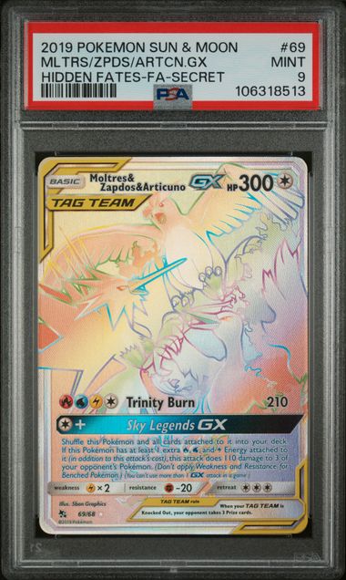 Moltres & Zapdos & Articuno GX Hidden Fates 69/68 PSA 9