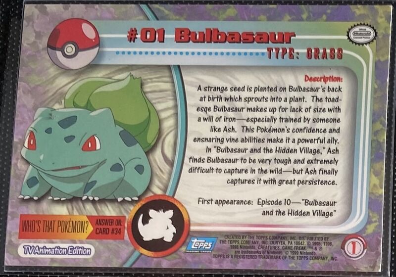 Bulbasaur (01) [Topps TV Animation Edition Series 1 (Blue Logo)