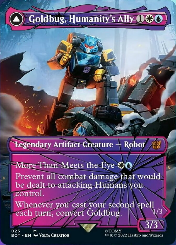 Goldbug, Humanity's Ally // Goldbug, Scrappy Scout (BOT-025) - Transformers: (shatteredglass, convertdfc) (Borderless) Foil