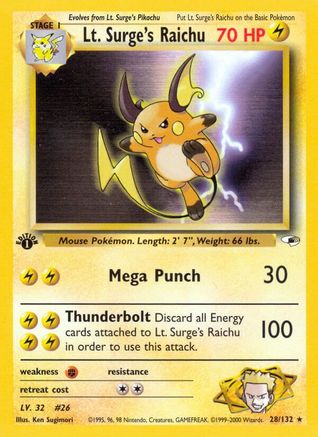 Lt. Surge's Raichu 028/132 - Gym Heroes 1st Edition