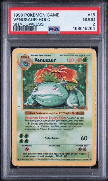 Venusaur Holofoil Base Set Shadowless Unlimited 15/102 PSA 2