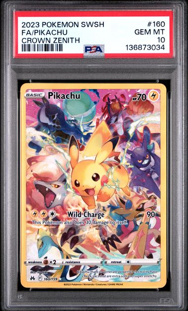 Pikachu Full Art Secret Rare Crown Zenith 160/159 PSA 10