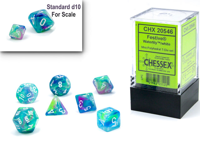 Chessex Festive Mini Polyhedral 7 Die Set - Waterlily/White