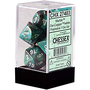 Chessex Marble Polyhedral 7 Die Set - Oxi-copper/White