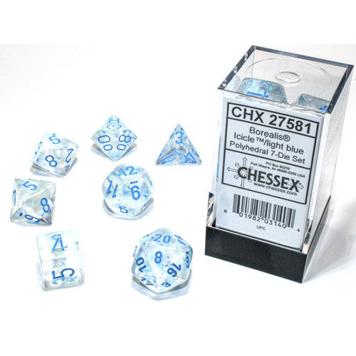 Chessex Borealis Polyhedral 7 Die Set - Icicle/Light Blue Luminary