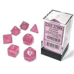 Chessex Borealis Polyhedral 7 Die Set - Pink/Silver Luminary