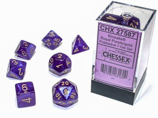 Chessex Borealis Polyhedral 7 Die Set - Royal Purple/Gold Luminary