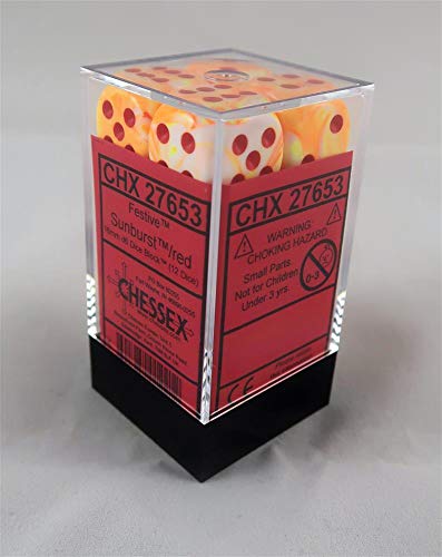 Chessex Festive Sunburst/Red 16MM D6 Dice Block (12 Dice)