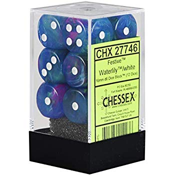 Chessex Festive Waterlily/White 16MM D6 Dice Block (12 Dice)