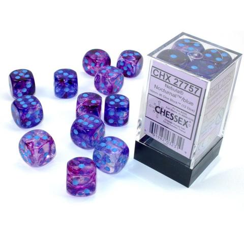 Chessex Nebula Nocturnal/Blue Luminary 16MM D6 Dice Block (12 Dice)
