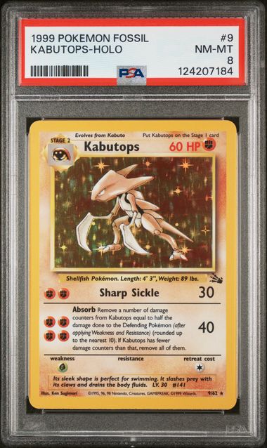 Kabutops Holo Fossil Unlimited 9/62 PSA 8