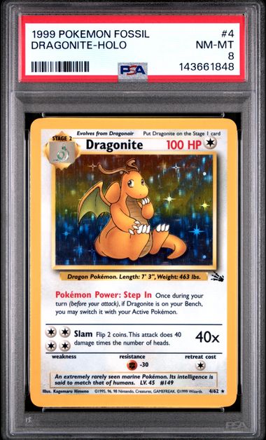Dragonite Holo Fossil Unlimited 4/62 PSA8