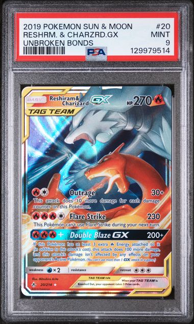 Reshiram & Charizard GX Unbroken Bonds 20/214 PSA 9