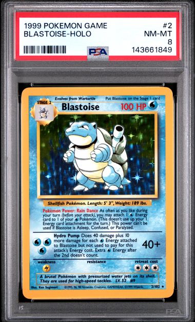 Blastoise Holo Base Set Unlimited 2/102 PSA 8