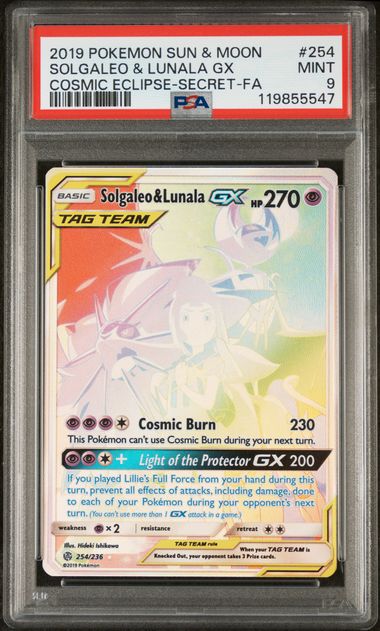Solgaleo & Lunala GX Tag Team Cosmic Eclipse Secret Rare 254/236 PSA 9