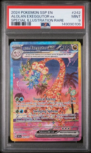 242 191 pokemon card Alolan Exeggutor Ex SIR 242/191 Surging Sparks - Perfect Gift for Any Poke Fan-not Real Just for Show - Proxy NOT Replica This Pokemon does not receive damage from attacks when on the bench Alolan Exeggutor ex300 HP Alolan Exeggutor ex SIR Surging