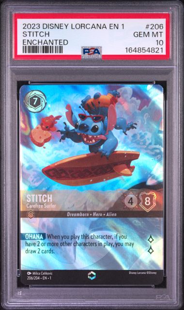 Stitch Carefree Surfer Enchanted Lorcana The First Chapter 206/204 PSA 10