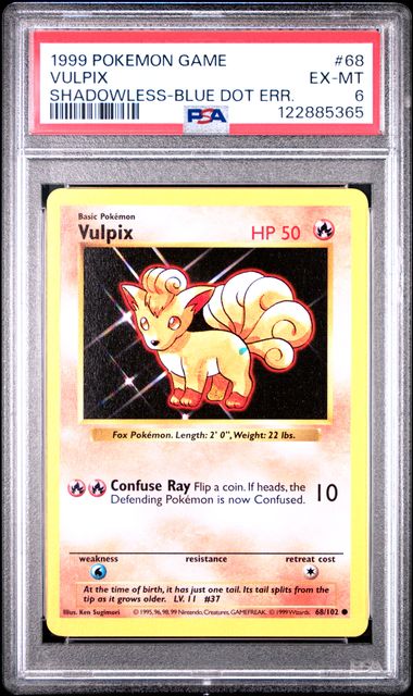 Vulpix Blue Dot Error Base Set Shadowless 68/102 PSA 6