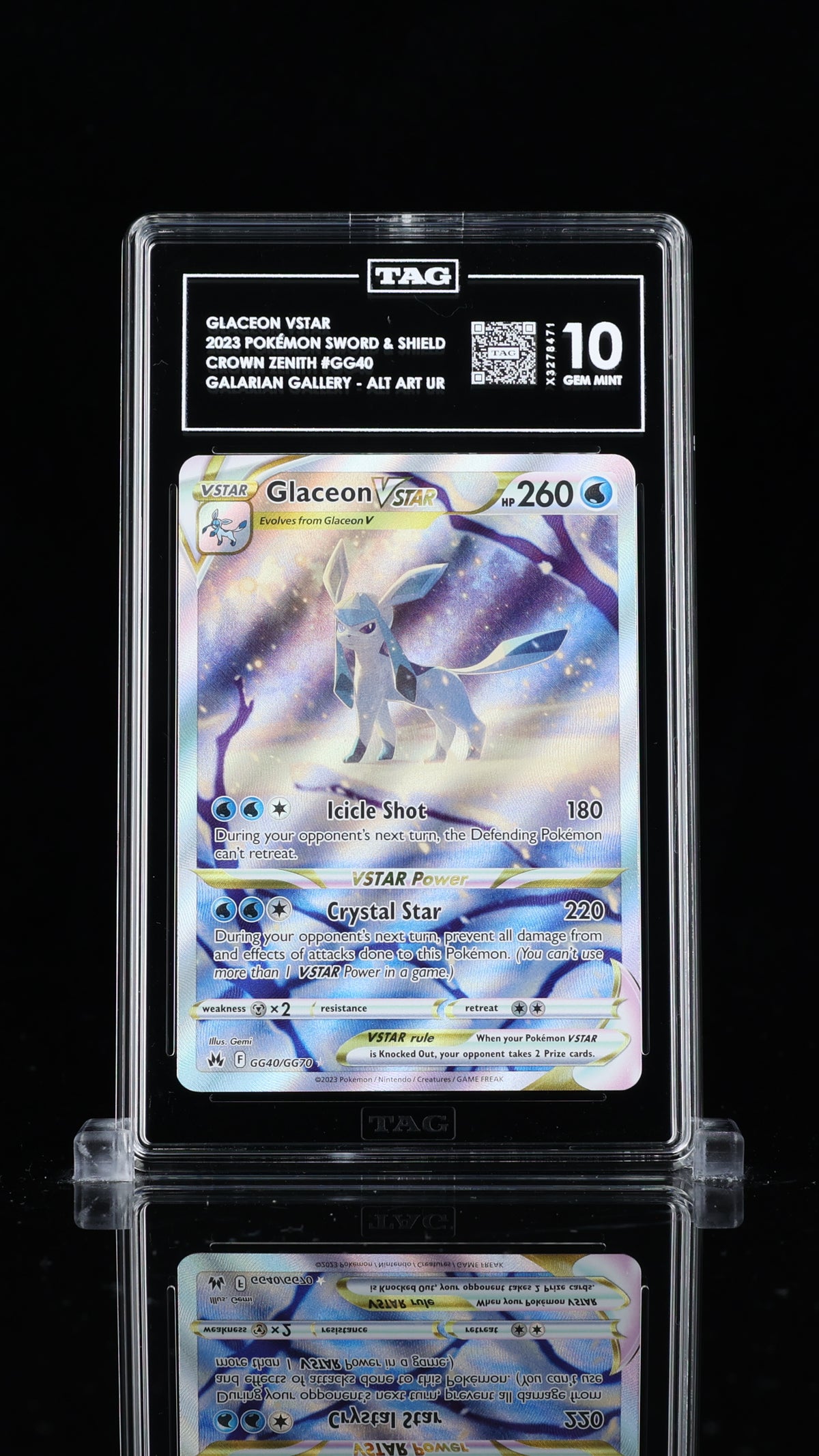 Glaceon VSTAR Crown Zenith Galarian Gallery GG40/GG70 TAG 10