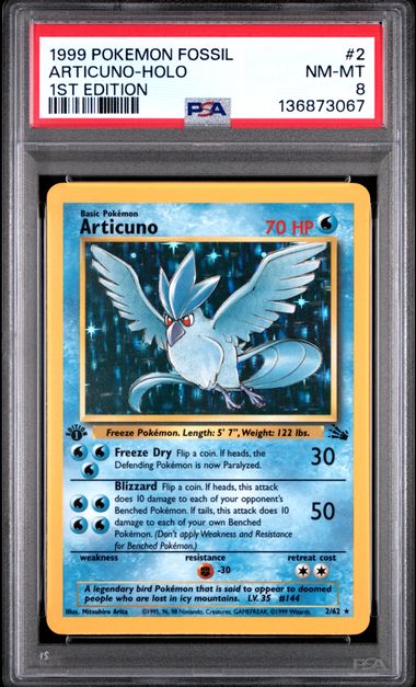 Articuno 1st Edition Holofoil Fossil 2/62 PSA 8