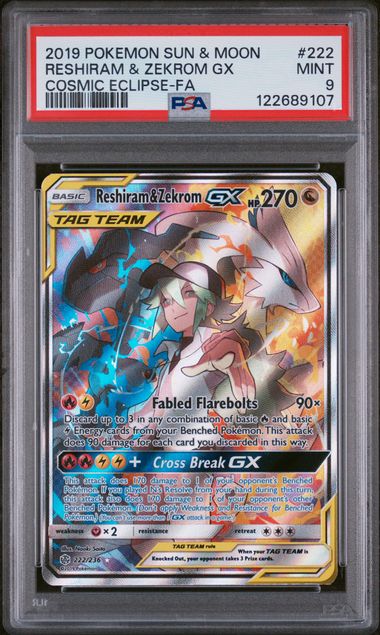 Reshiram & Zekrom GX Cosmic Eclipse 222/236 PSA 9