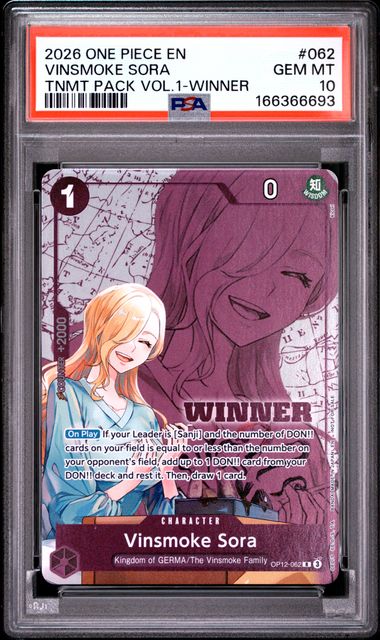 Vinsmoke Sora Winner One Piece Promo OP12-062 PSA 10